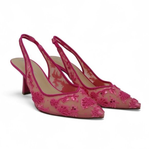 Betsey Johnson Women's Size 8.5 M Fuchsia Pink Nikki Embellished Sling Back Pump - Picture 1 of 14